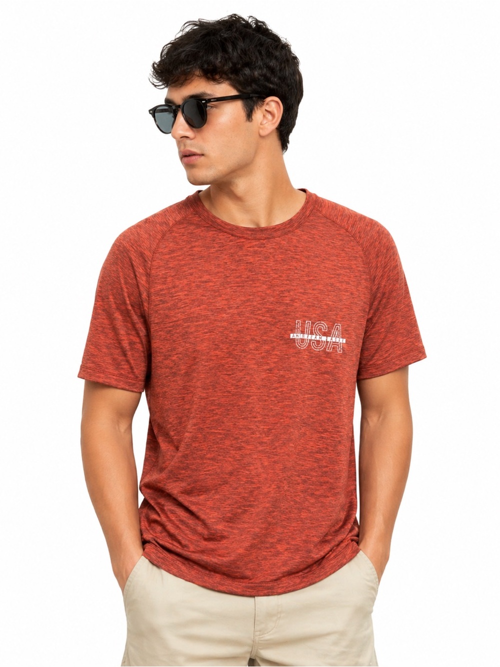 American Eagle Outfitters Heathered Rust USA Short-Sleeve Tee